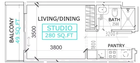Floor plan, Studio, 329 sq ft