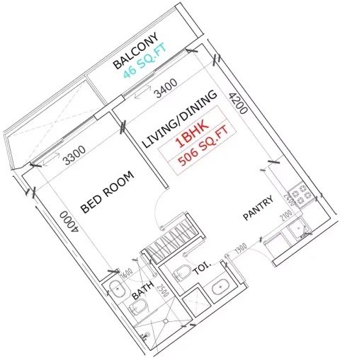 Floor plan, 1 Bed, 552 sq ft