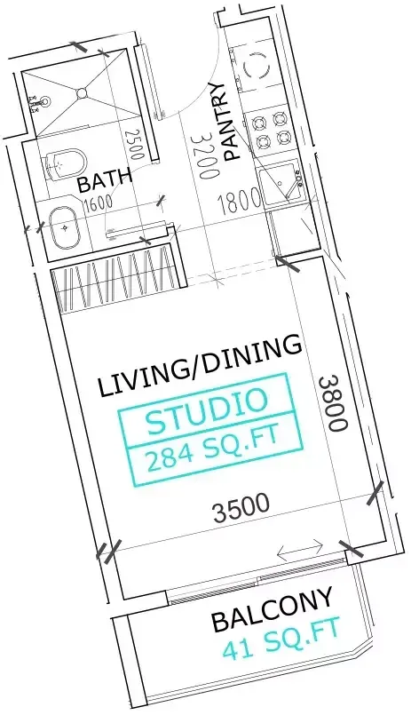 Floor plan, Studio, 325 sq ft
