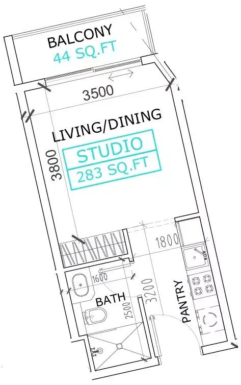 Floor plan, Studio, 327 sq ft