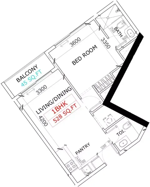 Floor plan, 1 Bed, 573 sq ft