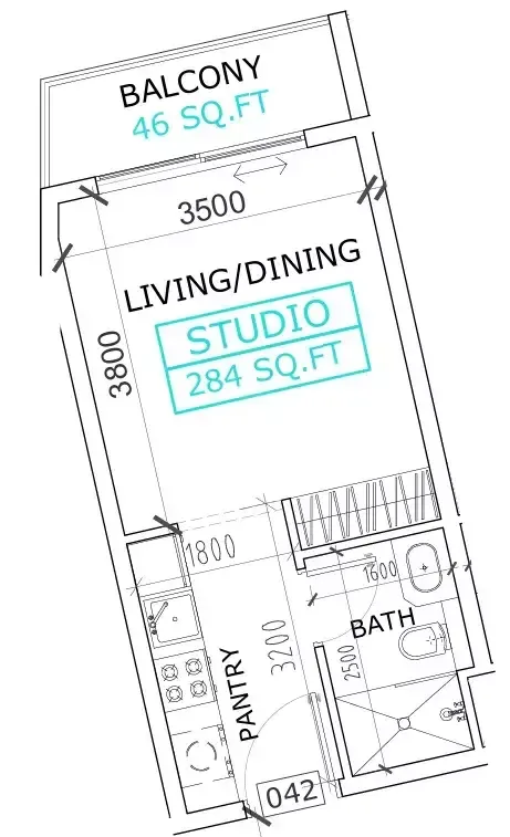 Floor plan, Studio, 330 sq ft