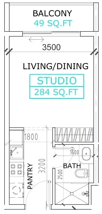 Floor plan, Studio, 333 sq ft