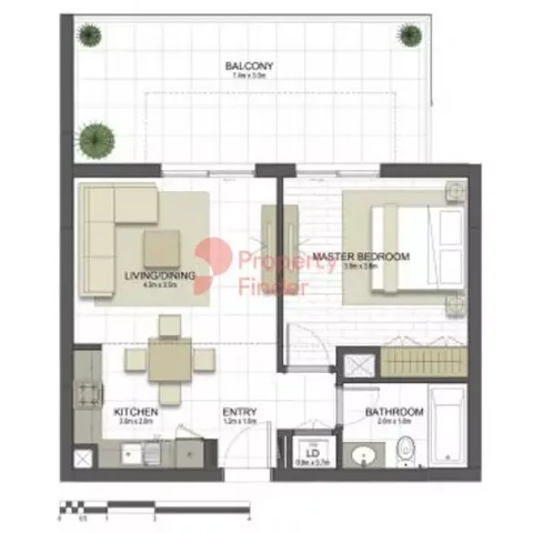 Floor plan, 1 Bed, 863 sq ft