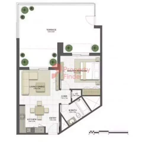 Floor plan, 1 Bed, 734 sq ft