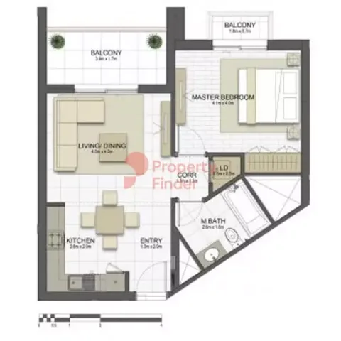 Floor plan, 1 Bed, 723 sq ft