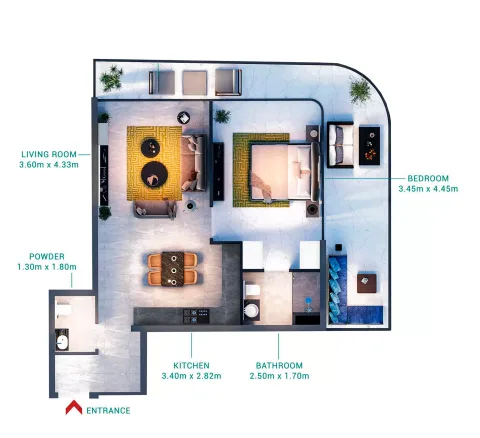 Floor plan, 1 Bed, 945 sq ft