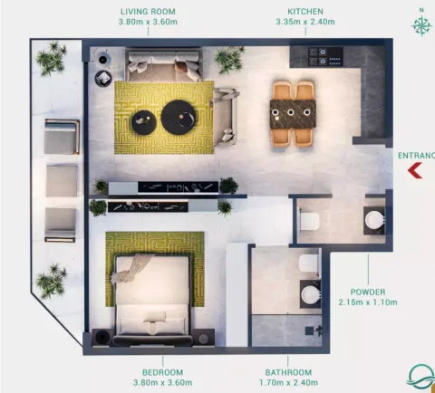 Floor plan, 1 Bed, 640 sq ft
