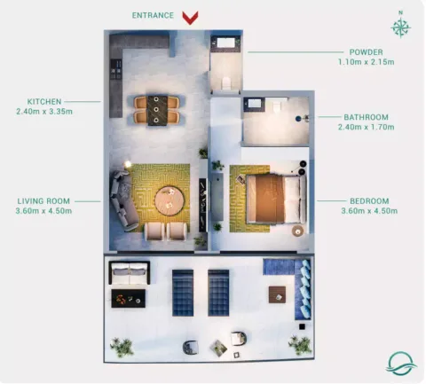 Floor plan, 1 Bed, 906 sq ft