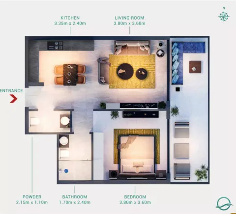 Floor plan, 1 Bed, 721 sq ft