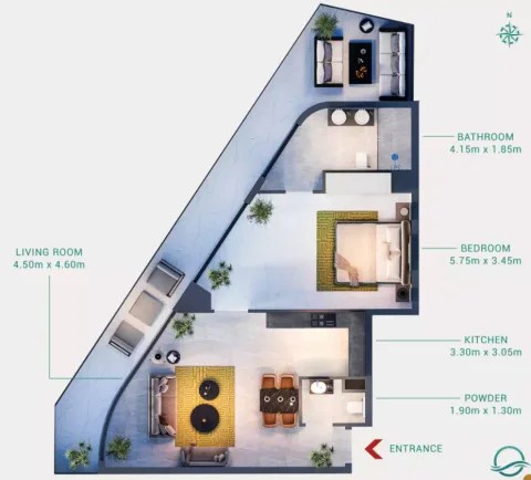 Floor plan, 1 Bed, 983 sq ft