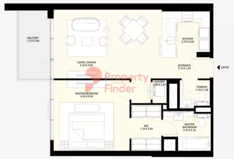 Floor plan, 1 Bed, 879 sq ft