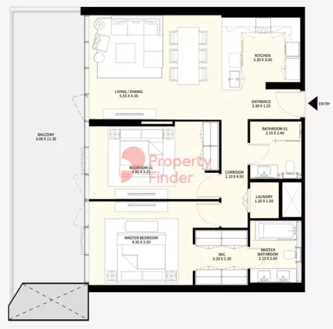 Floor plan, 2 Beds, 1,508 sq ft