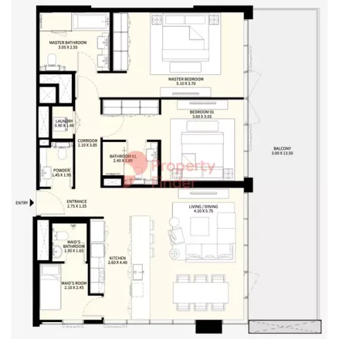 Floor plan, 2 Beds, 1,750 sq ft