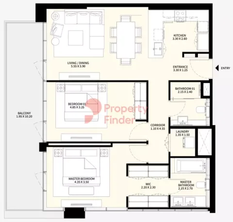 Floor plan, 2 Beds, 1,301 sq ft