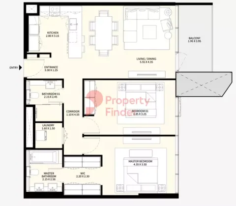 Floor plan, 2 Beds, 1,204 sq ft