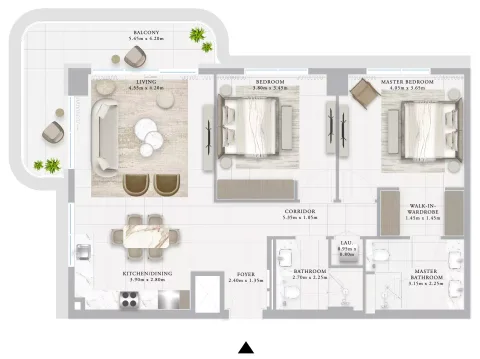 Floor plan, 2 Beds, 1,279 sq ft