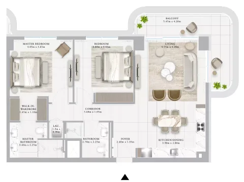 Floor plan, 2 Beds, 1,170 sq ft