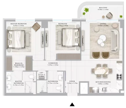 Floor plan, 2 Beds, 1,155 sq ft