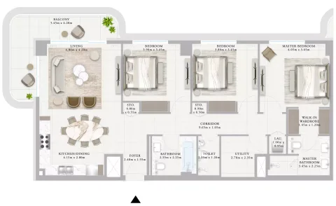 Floor plan, 3 Beds, 1,617 sq ft