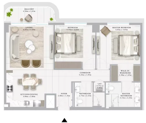 Floor plan, 2 Beds, 1,155 sq ft