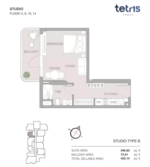 Floor plan, Studio, 423 sq ft