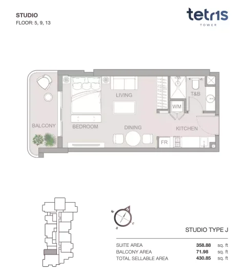 Floor plan, Studio, 430 sq ft