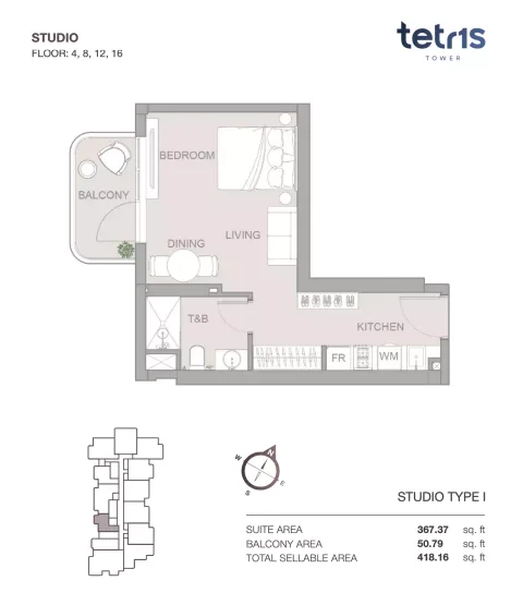 Floor plan, Studio, 418 sq ft