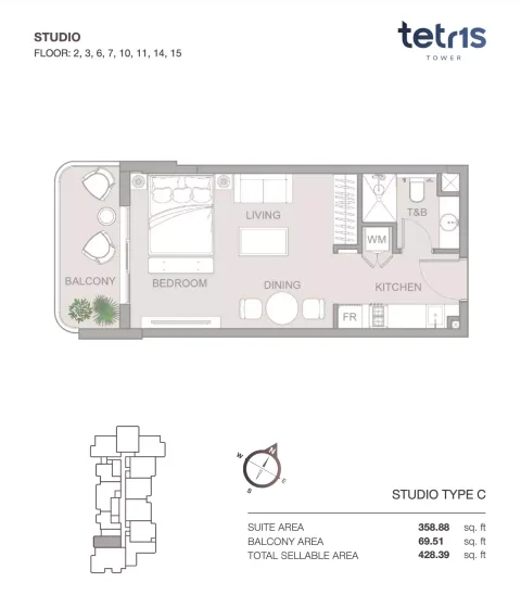 Floor plan, Studio, 428 sq ft