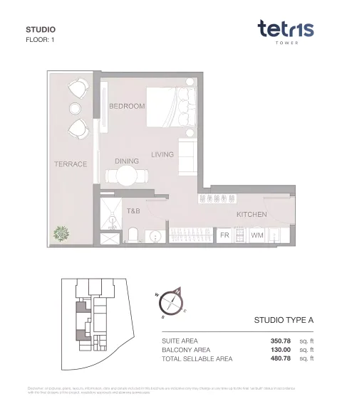 Floor plan, Studio, 480 sq ft