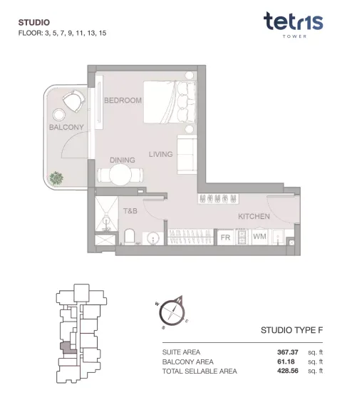 Floor plan, Studio, 428 sq ft