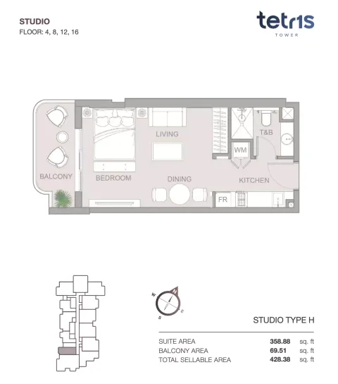 Floor plan, Studio, 428 sq ft