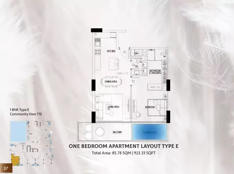 Floor plan, 1 Bed, 923 sq ft