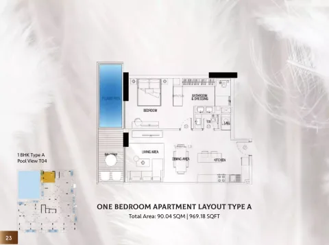 Floor plan, 1 Bed, 969 sq ft