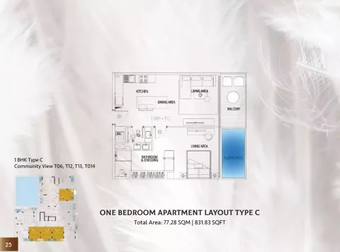 Floor plan, 1 Bed, 831 sq ft