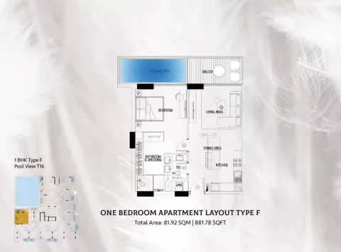 Floor plan, 1 Bed, 881 sq ft
