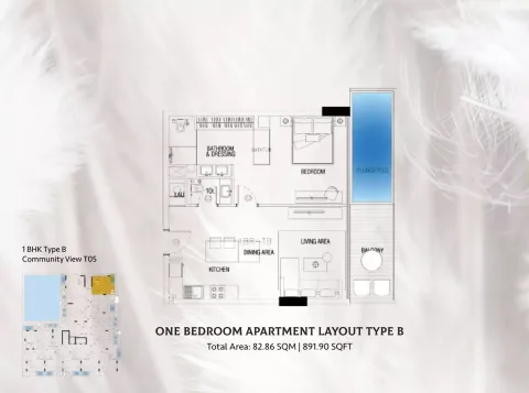 Floor plan, 1 Bed, 891 sq ft