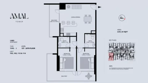 Floor plan, 2 Beds, 1,261 sq ft