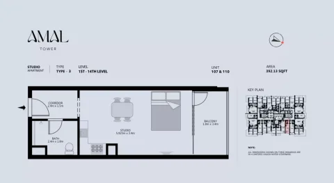 Floor plan, Studio, 392 sq ft