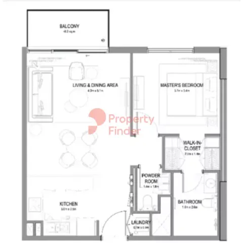 Floor plan, 1 Bed, 0 sq ft