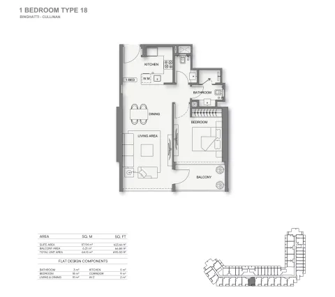 Floor plan, 1 Bed, 690 sq ft