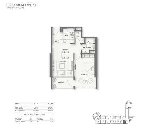 Floor plan, 1 Bed, 689 sq ft