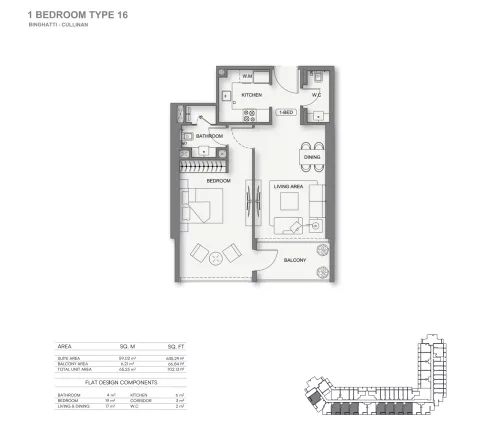 Floor plan, 1 Bed, 702 sq ft