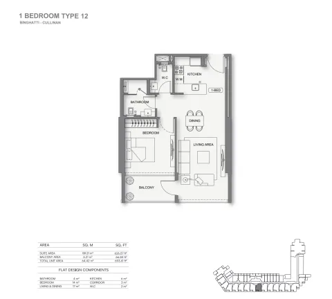 Floor plan, 1 Bed, 693 sq ft