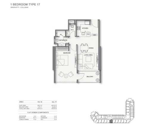 Floor plan, 1 Bed, 693 sq ft