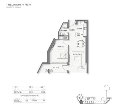 Floor plan, 1 Bed, 678 sq ft