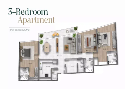 Floor plan, 3 Beds, 1,883 sq ft