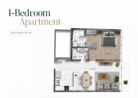Floor plan, 1 Bed, 796 sq ft