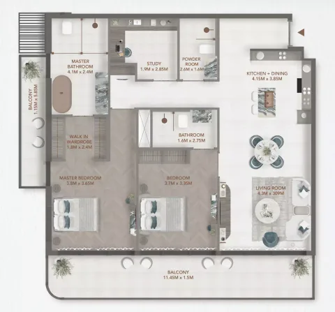Floor plan, 3 Beds, 1,467 sq ft