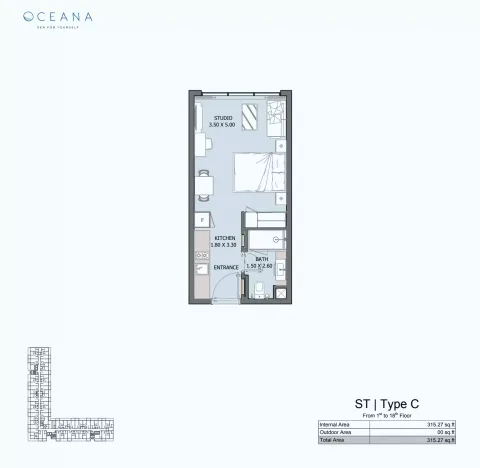 Floor plan, Studio, 315 sq ft